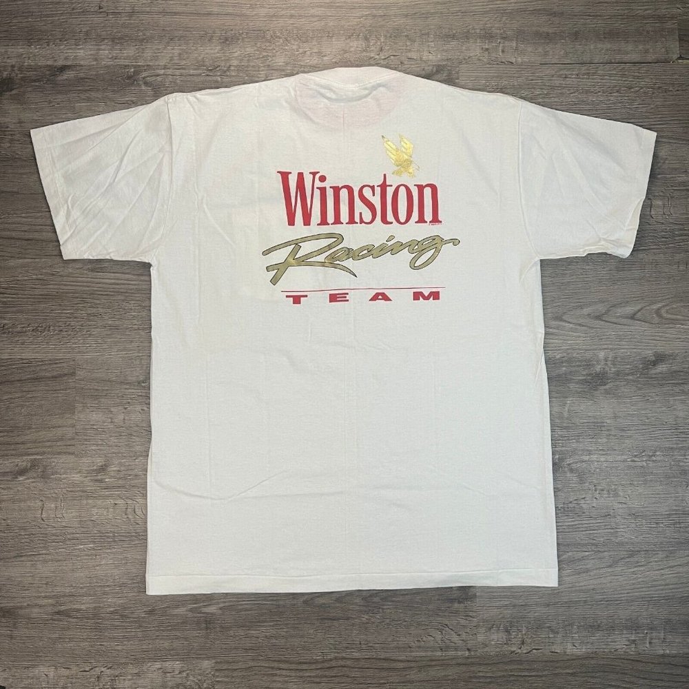 VTG 92 DEADSTOCK Single Stitch Winston Racing Team Wht Tee Sz XL + Trading Card